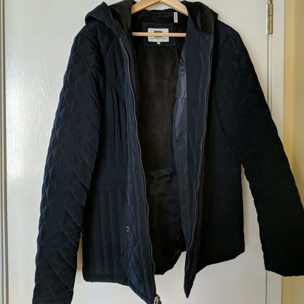 Navy blue puffer jacket with hood